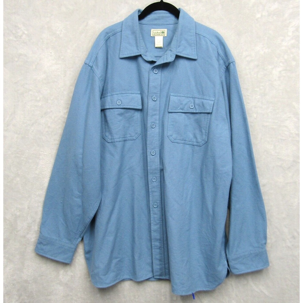 Ll Bean Flannel Shirt Men XL Blue Oversized Long Sleeve Button Cotton Heavy Vtg